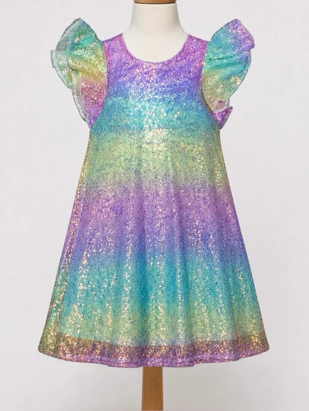 Grace Karin Girls Sequin Dress 8Y Pastel Rainbow Sparkle Flutter Sleeve Party 8